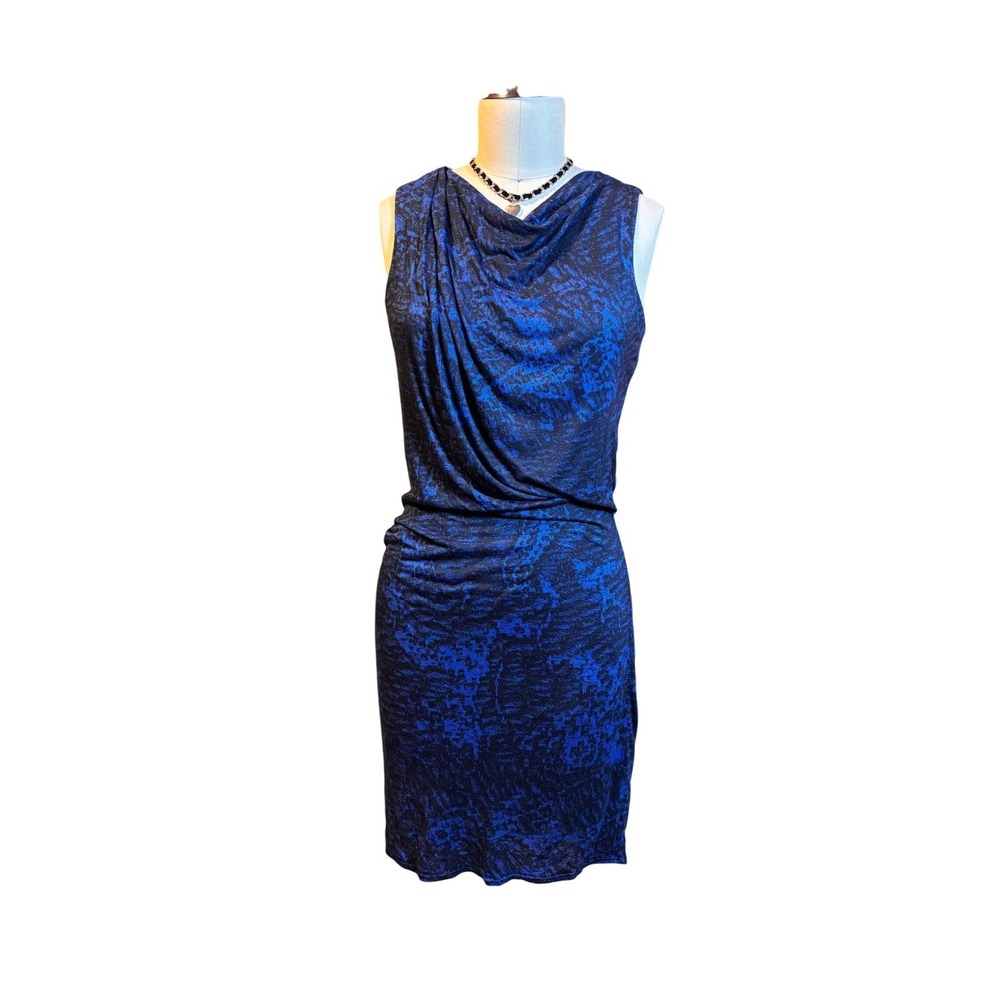 Draped Open Back Ruched Helmut Lang Sheath Dress 4 Blue Black - Picture 3 of 7